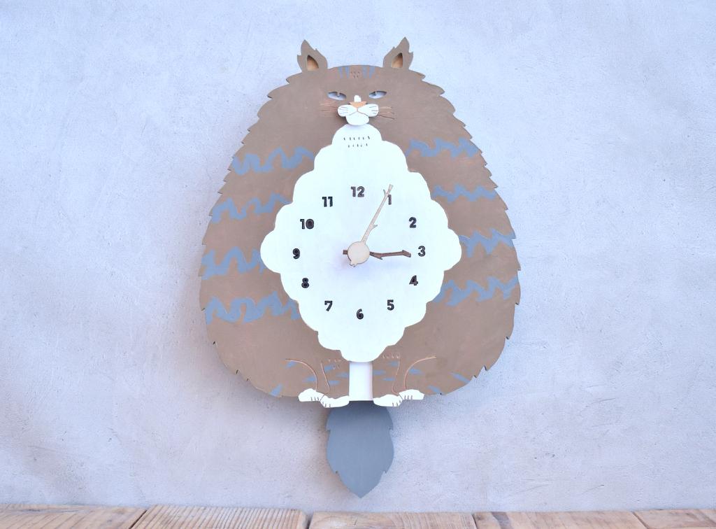 ノルウェージャン・フォレスト・キャット レギュラーサイズ 時計 木製 振り子時計 掛け時計1枚目の画像