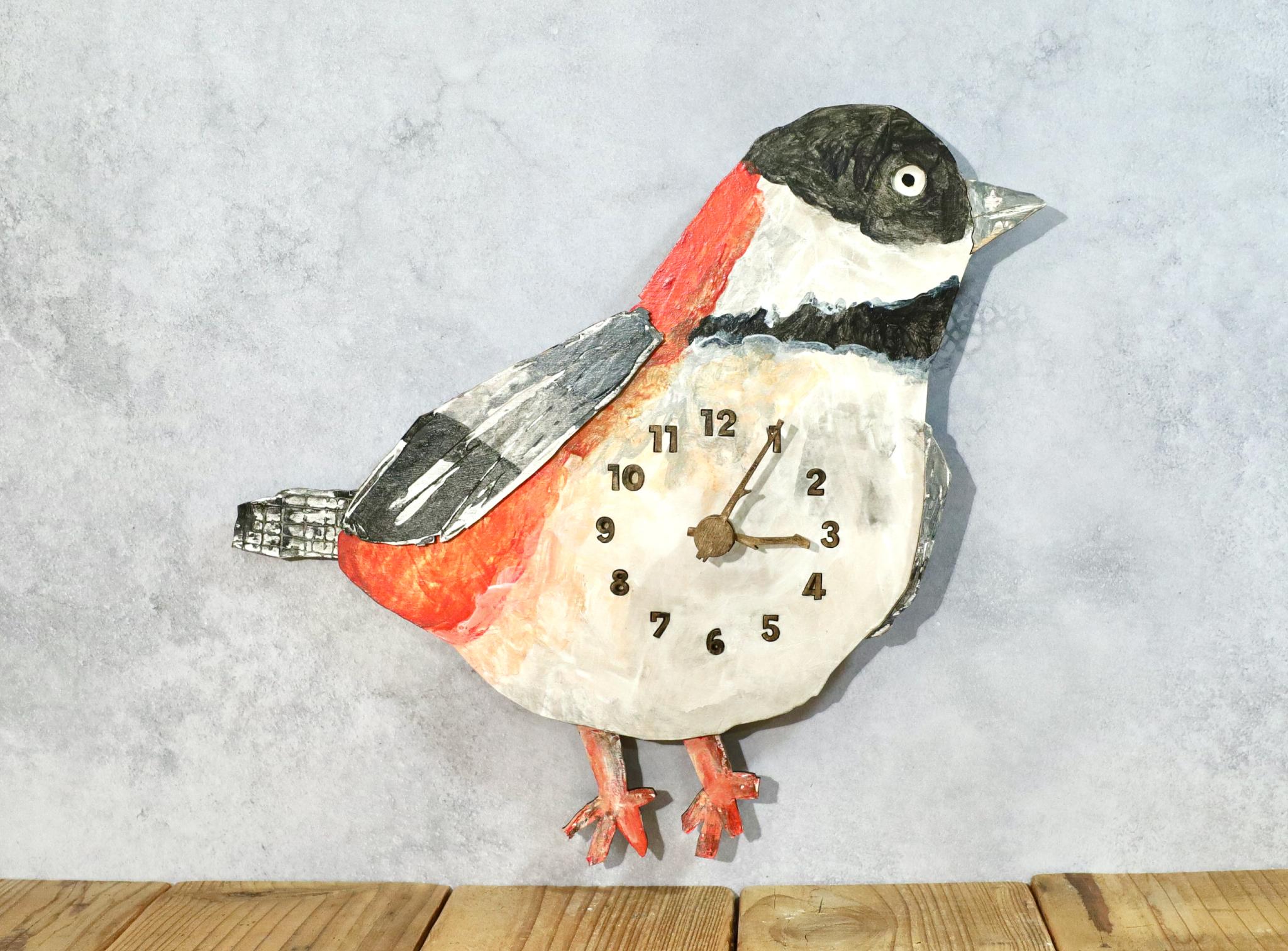 シャビーシックな文鳥 バーニングオレンジ × アッシュグレー レギュラーサイズ 時計 木製 掛け時計1枚目の画像