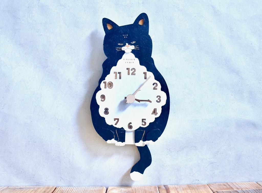 ハチワレ猫 ショート レギュラーサイズ 時計 木製 振り子時計 掛け時計1枚目の画像