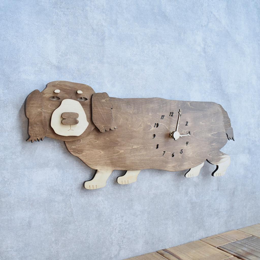 ダックスフンド ウォルナット×プレーン レギュラーサイズ 時計 木製 掛け時計 | 2枚目