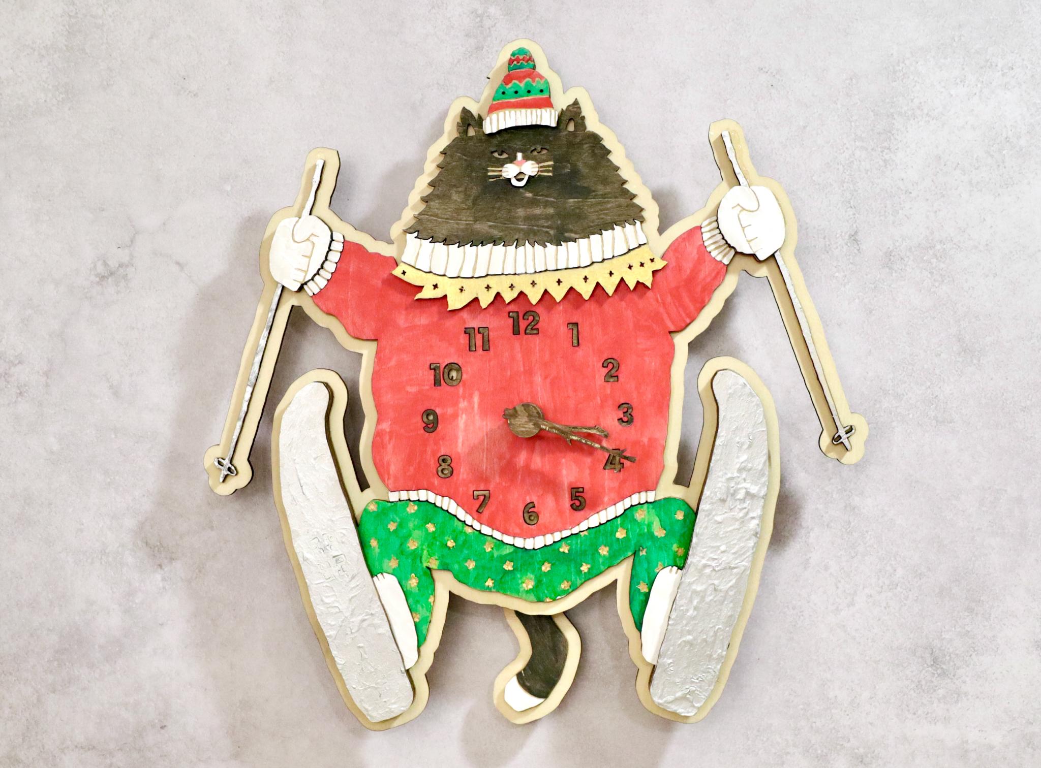 黒猫ノワールのクリスマス・ハイジャンプ 時計 木製 振り子時計 掛け時計1枚目の画像
