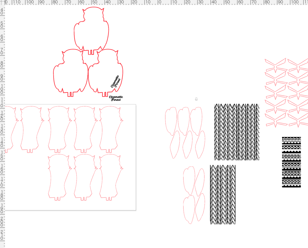 メガネフクロウの木製ブローチの設計図